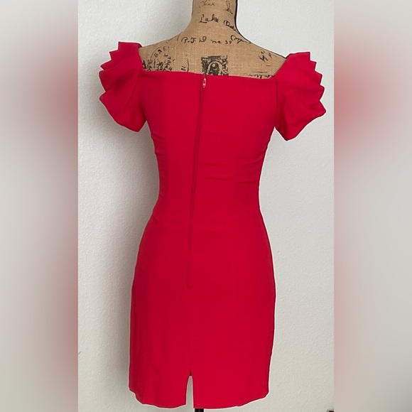 Neiman Marcus Red Off-Shoulder Puff Sleeve Dress Size 4 Acetate & Rayon - Picture 2 of 8